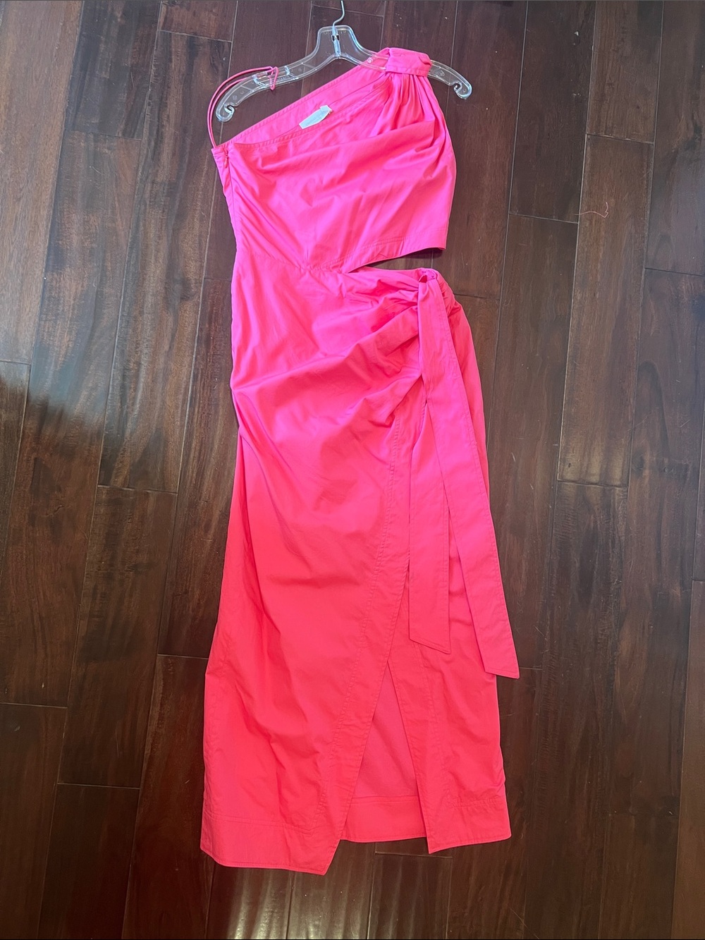 One-Shoulder Hot Pink Midi Dress